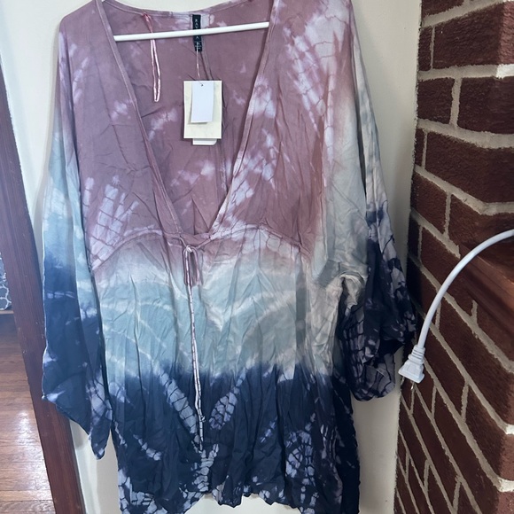 NWT Raviya women’s size 3x tie dye blues and mauve pink swimsuit coverup - Picture 1 of 8